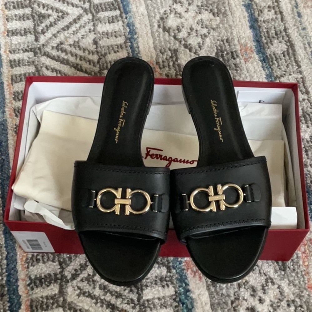 Salvatore Ferragamo Black Luxury Slide Sandals